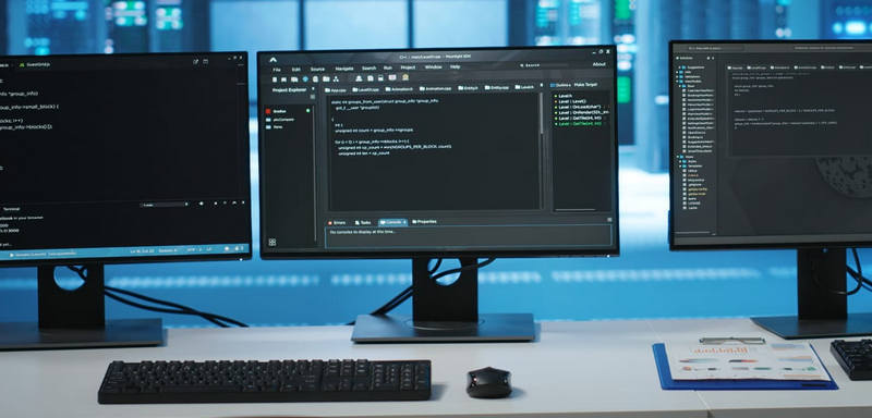 lines of code running on computer screens