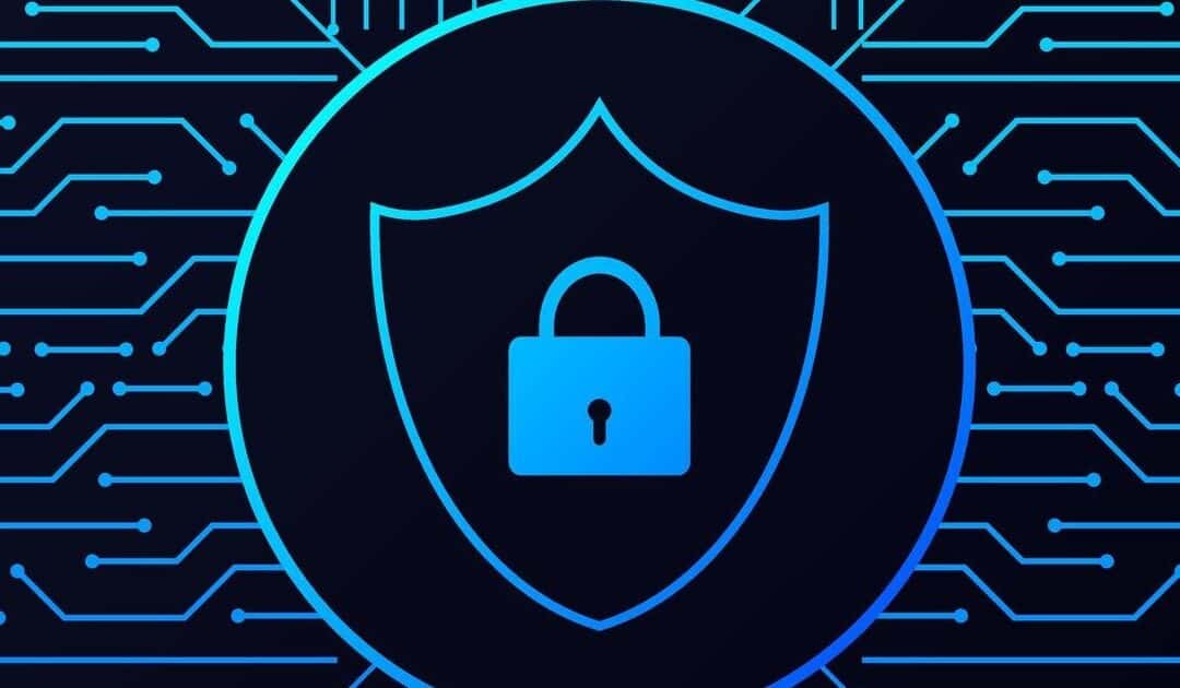 digital symbol with a keylock on the shield in a black-blue color