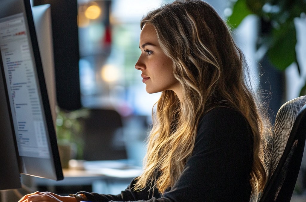 woman working at a computer in the office